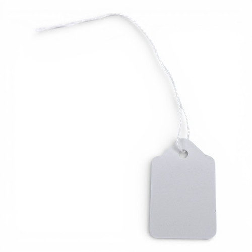 White Strung Parcel Tags with Cotton String, product shown on a white background