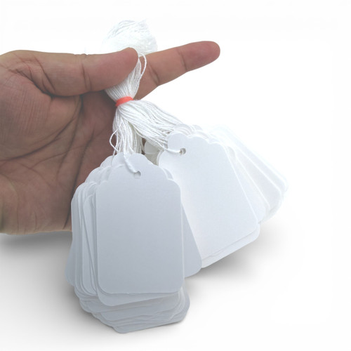 White Strung Parcel Tags with Cotton String – 84 x 51mm Traditional Labels