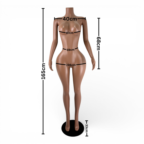 Metal Base Brazilian Female Mannequin, base detail on a white background, balanced, centred square layout
