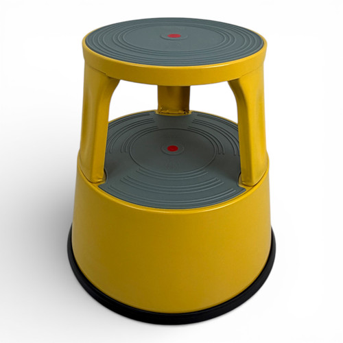 Yellow Steel Kick Step Stool Non-Slip Portable for Home Office Warehouse, close product view on a white background, close product photograph