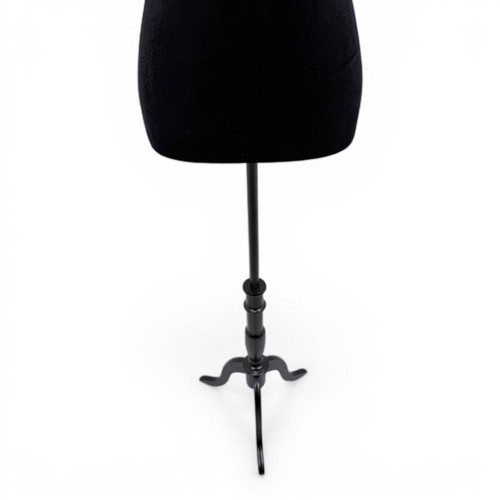 Black Velvet Female Mannequin Torso with Adjustable Wooden Stand, full-height product view on a white background, gallery image 7 of 15