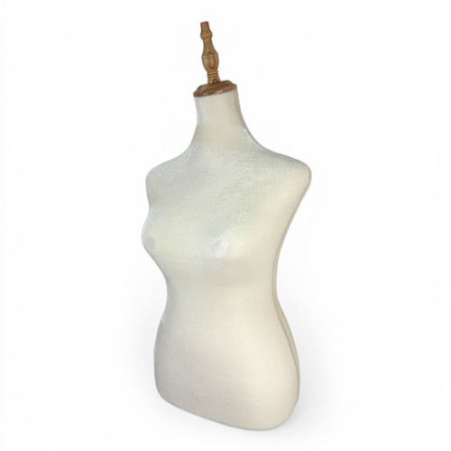 Beige Velvet Female Mannequin Torso with Adjustable Wooden Stand