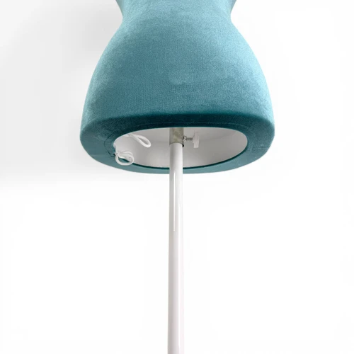 Green Velvet Female Mannequin Torso Dress Form with Wooden Stand, full-height product view on a white background, gallery image 9 of 12