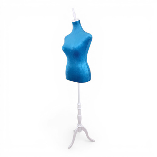 Blue Velvet Female Mannequin Torso Dress Form with Wooden Stand