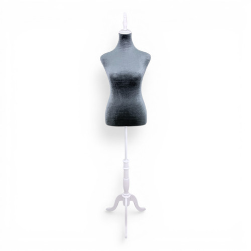 Grey Velvet Female Mannequin Torso Dress Form with Wooden Stand
