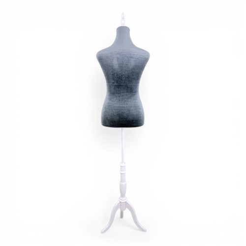 Grey Velvet Female Mannequin Torso Dress Form with Wooden Stand