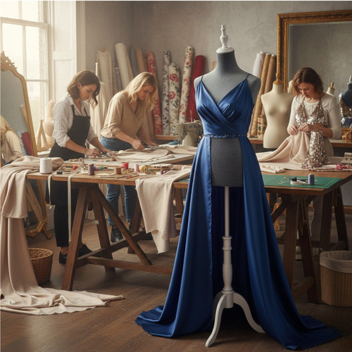 Grey Velvet Female Mannequin Torso Dress Form with Wooden Stand