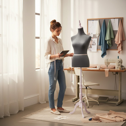Grey Velvet Female Mannequin Torso Dress Form with Wooden Stand