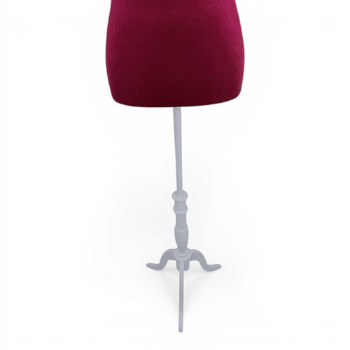Red Velvet Female Mannequin Torso Dress Form with Wooden Stand, full-height product view on a white background, full-height product photograph