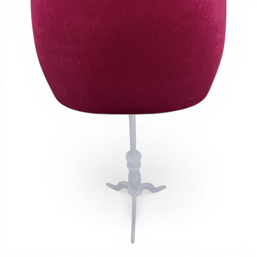 Red Velvet Female Mannequin Torso Dress Form with Wooden Stand, close product view on a white background, tight, centred square layout
