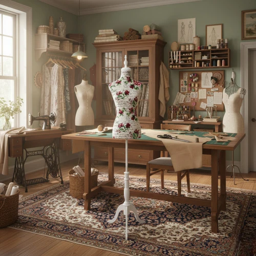 Red Floral Female Mannequin Torso with Adjustable Wooden Stand, product shown against a dark background