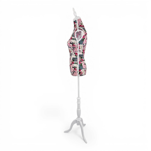 Pink Floral Female Mannequin Torso with Adjustable Wooden Stand