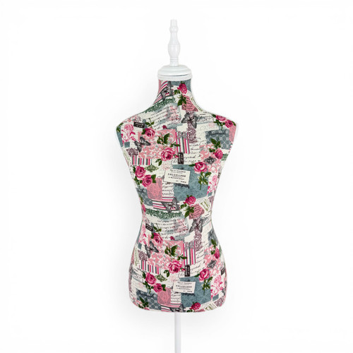 Pink Floral Female Mannequin Torso with Adjustable Wooden Stand