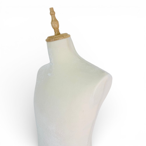 Male Beige Velvet Mannequin Torso with Adjustable Wooden Tripod Stand