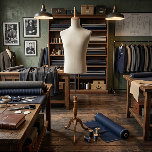 Male Beige Velvet Mannequin Torso with Adjustable Wooden Tripod Stand