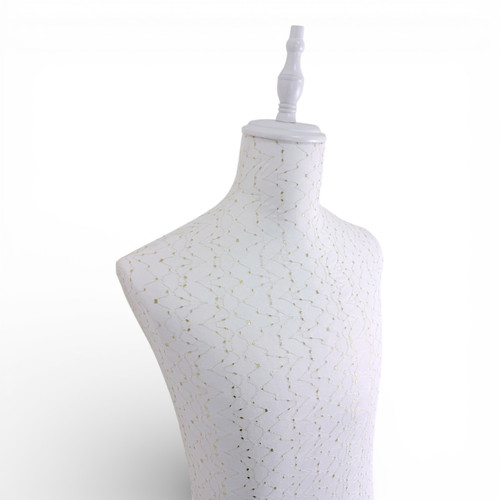Male White Lace Mannequin Torso with Adjustable Wooden Tripod Stand, full-height product view on a white background, gallery image 10 of 15