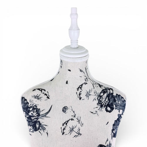 Blue Floral Female Mannequin Torso with Adjustable Wooden Stand
