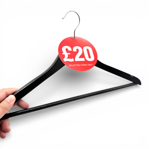 £20 Round Hanger Tickets 100mm Red Sale Tags “Selected Items Only” (Pack of 100)