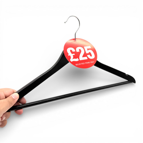 £25 Round Hanger Tickets 100mm Red Sale Tags “Selected Items Only” (Pack of 100)