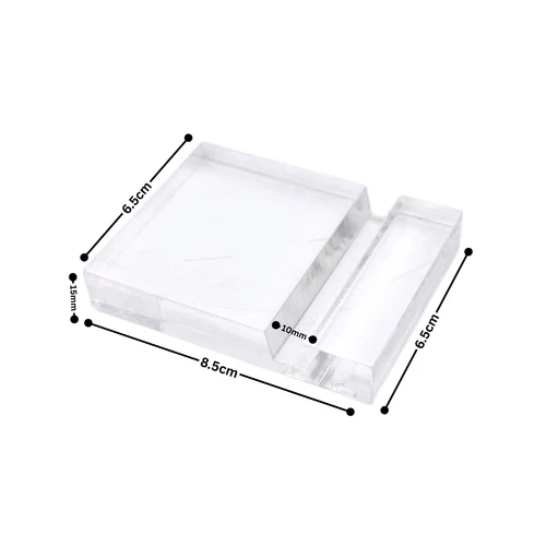 10mm Slotted Mobile Phone Display Stand Clear Acrylic Retail Holder, dimension guide on a white background