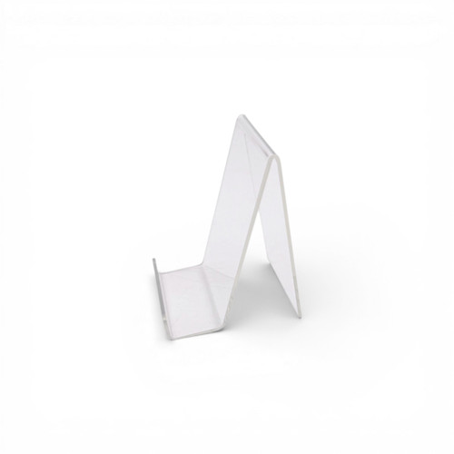 Clear Acrylic Mobile Display Stand Easel with Lip for Books Menus Brochures, product shown on a white background, brightly lit product image