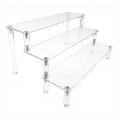 3 Tier Clear Acrylic Display Riser Stand for Jewellery Cosmetics Cupcakes, close product view on a white background
