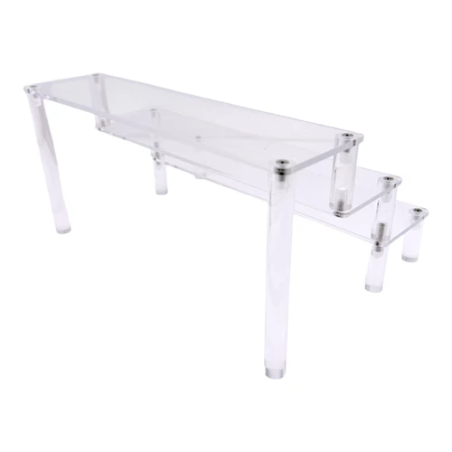 3 Tier Clear Acrylic Display Riser Stand for Jewellery Cosmetics Cupcakes, product shown on a white background, balanced, centred square layout