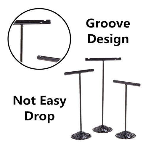 3 Piece Black T Bar Jewelry Display Stand Set for Necklaces Bracelets