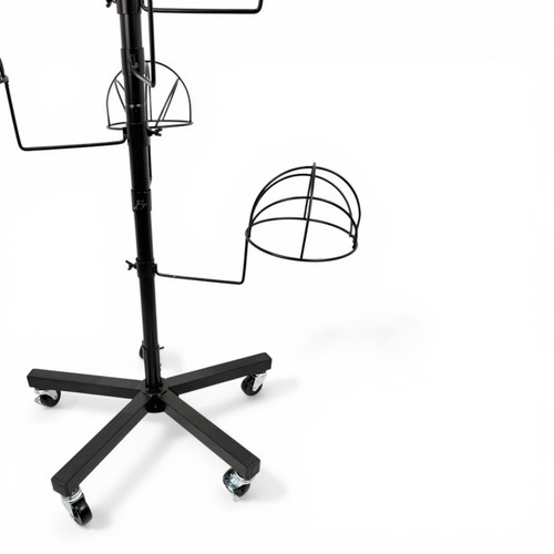 Heavy Duty Freestanding Hat Display Rack with Wheels 20 Cap Holders, balanced, left-balanced square layout