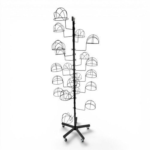 Heavy Duty Freestanding Hat Display Rack with Wheels 20 Cap Holders, gallery image 11 of 14