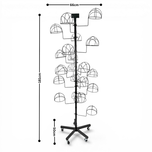 Heavy Duty Freestanding Hat Display Rack with Wheels 20 Cap Holders