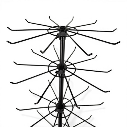 7 Tier Rotating Retail Display Rack with Wheels, Adjustable Black Stand, close product view on a white background