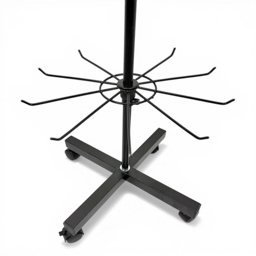 7 Tier Rotating Retail Display Rack with Wheels, Adjustable Black Stand