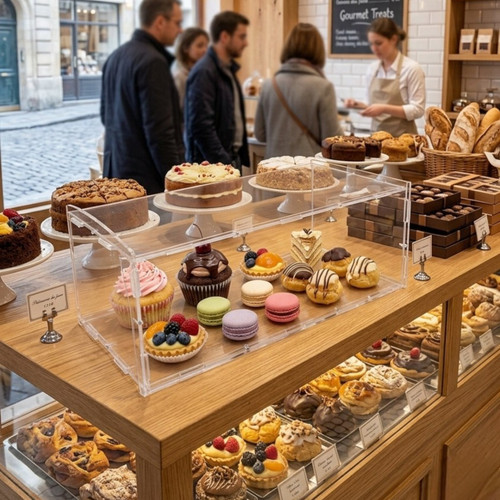 1 Tier Acrylic Bakery Display Case Stand for Cakes Cupcakes Donuts Clear