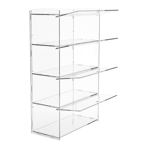 4 Tier Acrylic Bakery Display Case Stand for Cakes Cupcakes Vapes Clear, full-height product view on a white background, brightly lit product image