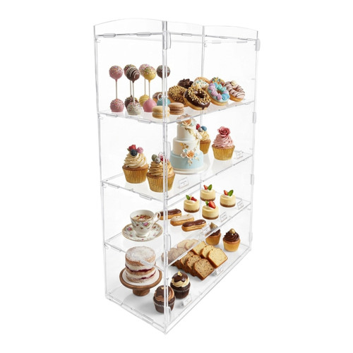 4 Tier Acrylic Bakery Display Case Stand for Cakes Cupcakes Vapes Clear, full-height product view on a white background, gallery image 7 of 9