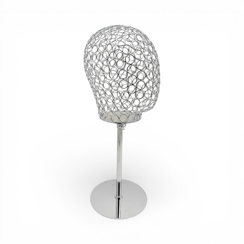 Adjustable Metal Mannequin Head Stand Hat Wig Display Rack Chrome, full-height product view on a white background, gallery image 11 of 12