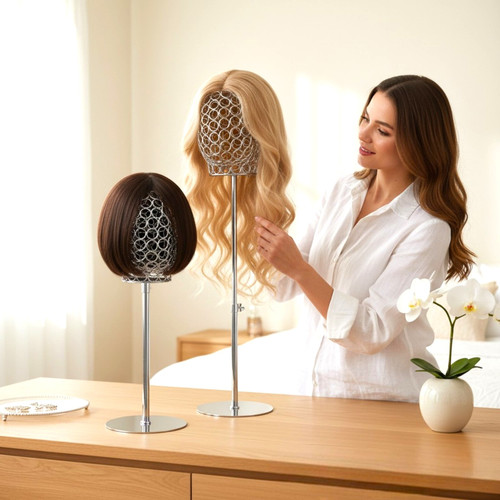 Adjustable Metal Mannequin Head Stand Hat Wig Display Rack Chrome