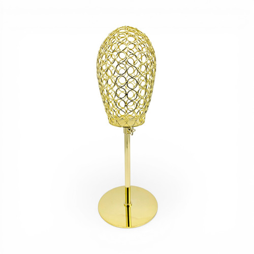 Adjustable Metal Mannequin Head Stand Hat Wig Display Rack Gold, full-height product view on a white background, gallery image 9 of 11