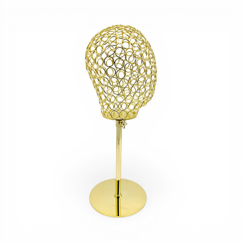 Adjustable Metal Mannequin Head Stand Hat Wig Display Rack Gold, full-height product view on a white background, gallery image 11 of 11