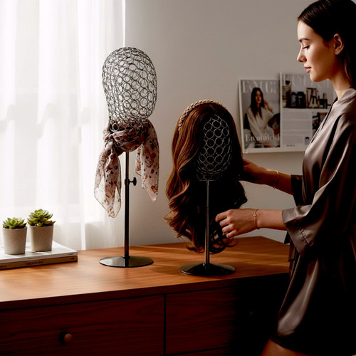 Adjustable Metal Mannequin Head Stand Hat Wig Display Rack Copper Black