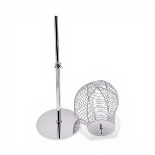 Adjustable Metal Wireframe Mannequin Head Stand Hat Wig Display Rack Chrome