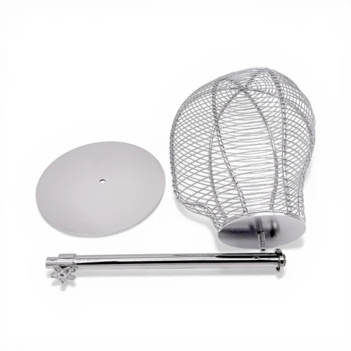 Adjustable Metal Wireframe Mannequin Head Stand Hat Wig Display Rack Chrome, product shown on a white background