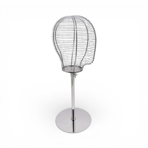 Adjustable Metal Wireframe Mannequin Head Stand Hat Wig Display Rack Chrome