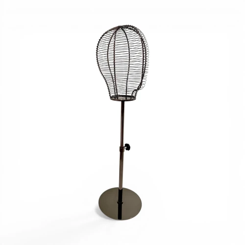 Adjustable Metal Wireframe Mannequin Head Stand Hat Wig Display Copper Black, full-height product view on a white background, open, centred square layout