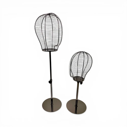 Adjustable Metal Wireframe Mannequin Head Stand Hat Wig Display Copper Black, full-height product view on a white background