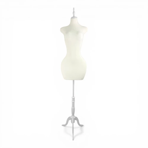 Luxury Beige Velvet Female Curve Mannequin Torso with Adjustable Wooden Stand, full-height product view on a white background
