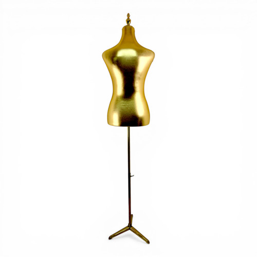 Luxury Gold Female Mannequin Torso with Adjustable Height Metal Stand, full-height product view on a white background, gallery image 12 of 14