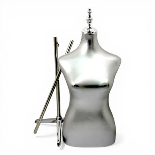 Luxury Silver Female Mannequin Torso with Adjustable Height Metal Stand