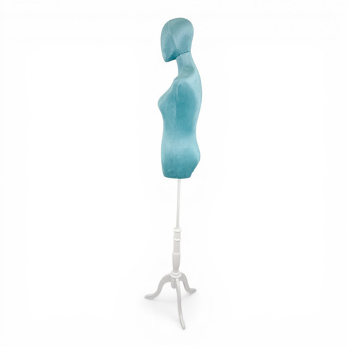 Premium Green Velvet Female Plastic Torso with Adjustable Height Wooden Stand